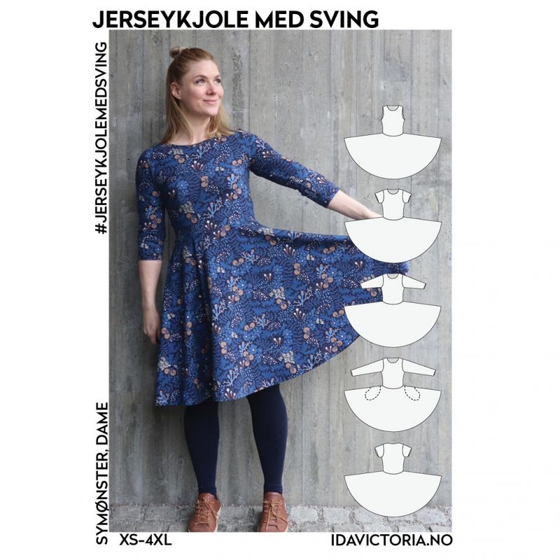 Jerseykjole med sving (XS-4XL)  Mønster, PAPIR 
