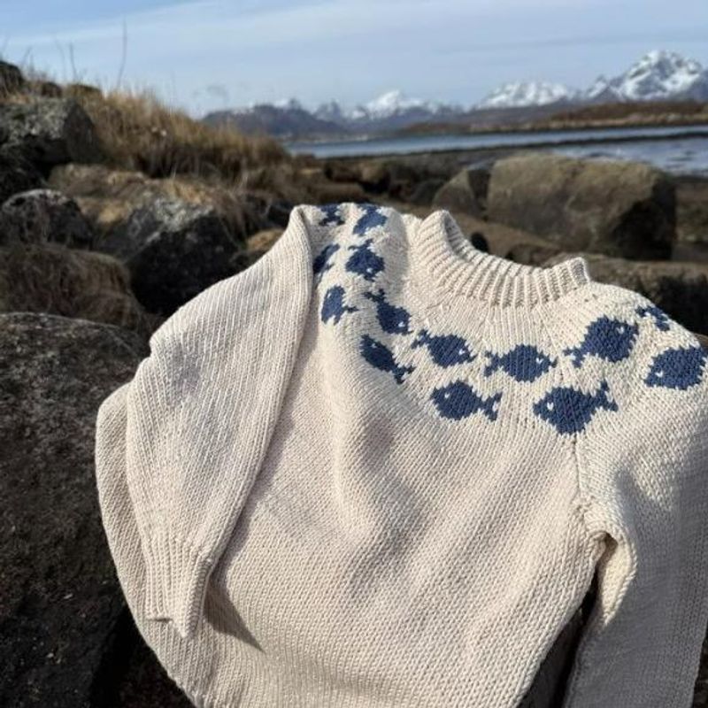 Kystgenser og lue - Lys beige/denim